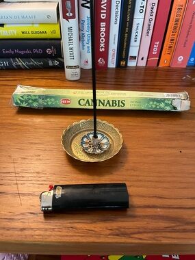 Brass Dish And Silver Red & Blue Patina Incense Holders 2 Qty